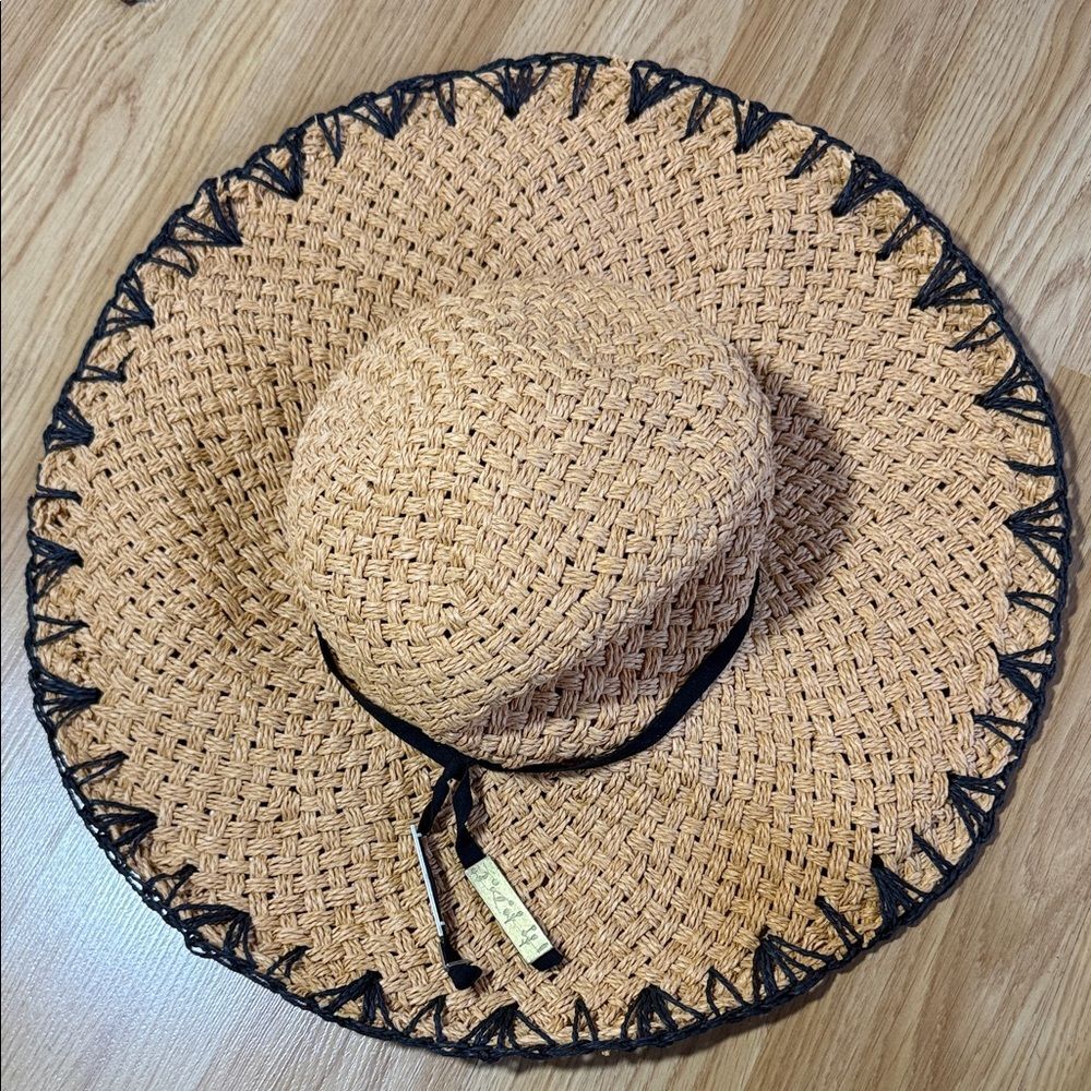 NWT Volcom Woven Straw Sun Hat Black Trim I’m Charmed Hat XS Small